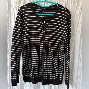 Jones New York Black and White Striped Button-Front Cardigan